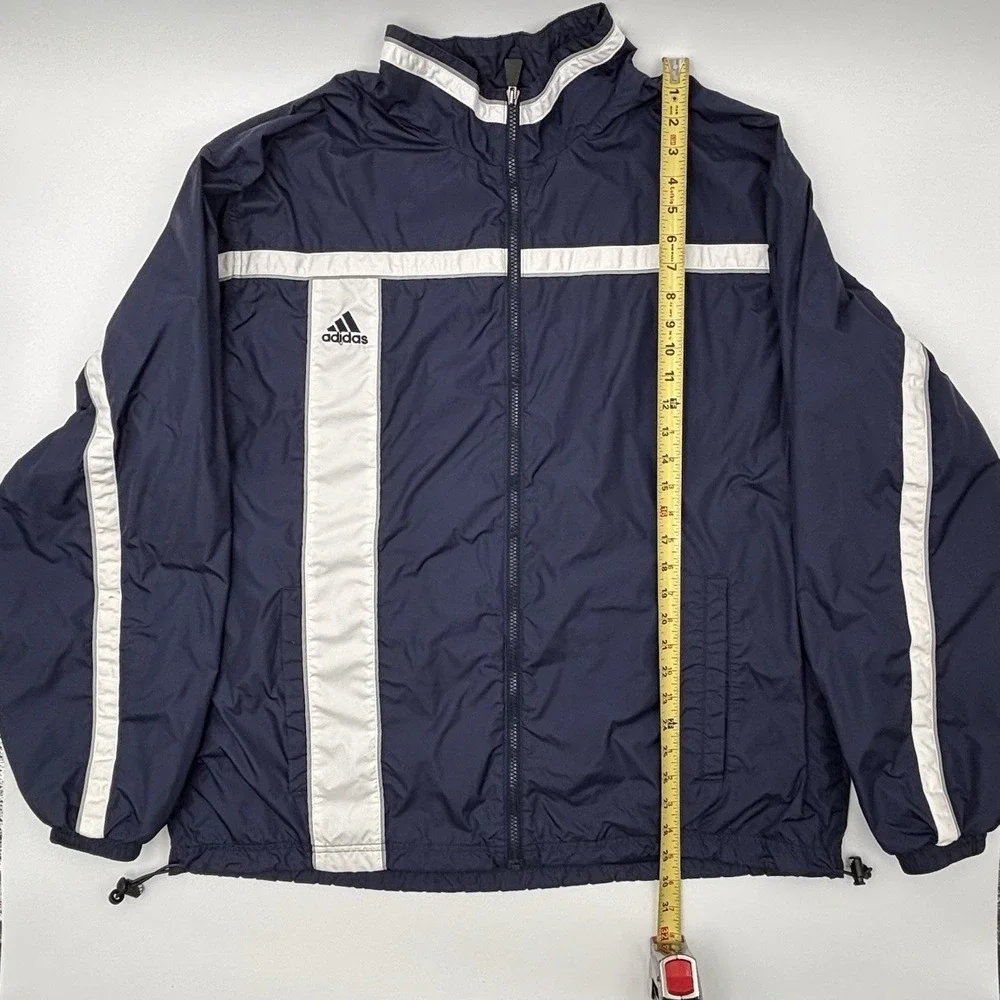 Adidas Windbreaker Jacket Mens XL Navy Blue White Striped Vintage Full Zip Vtg
